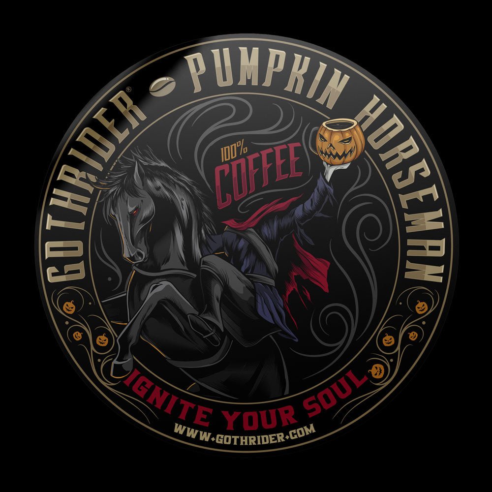 GothRider Pumpkin Horseman Coffee Bumper Sticker - GothRider Brand